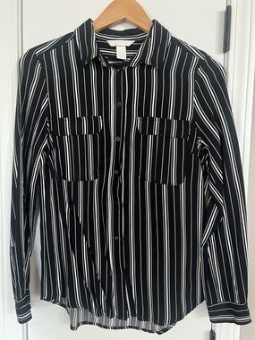 H&M Black and White Striped Collared Shirt